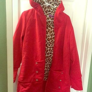 Red leopard winter jacket, never worn